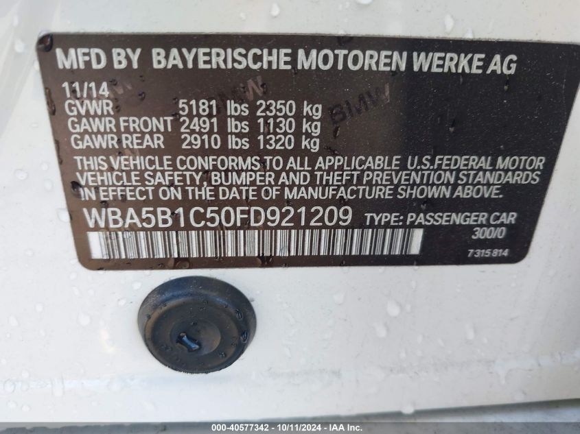 WBA5B1C50FD921209 2015 BMW 5 Series 535I