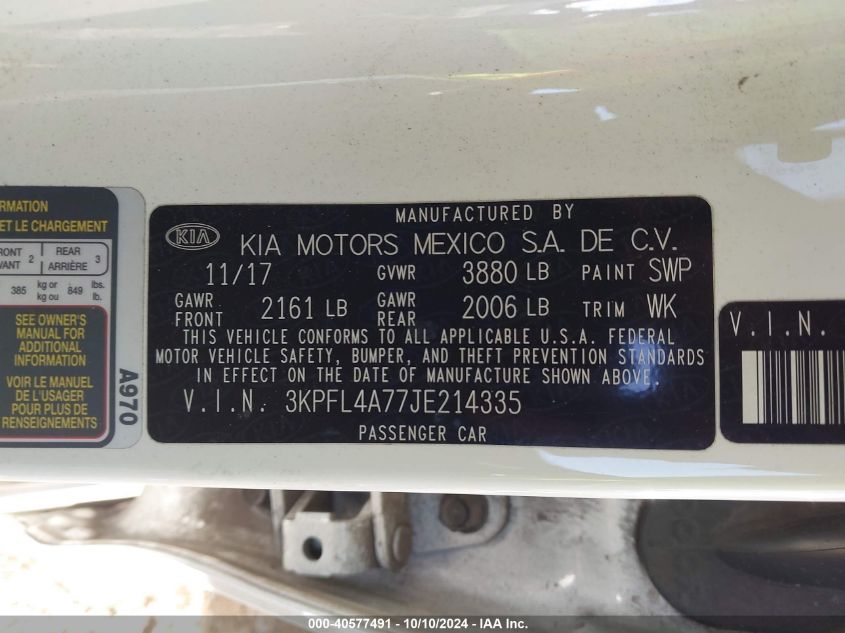 3KPFL4A77JE214335 2018 Kia Forte Lx