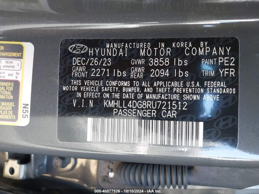 KMHLL4DG8RU721512 2024 Hyundai Elantra Se