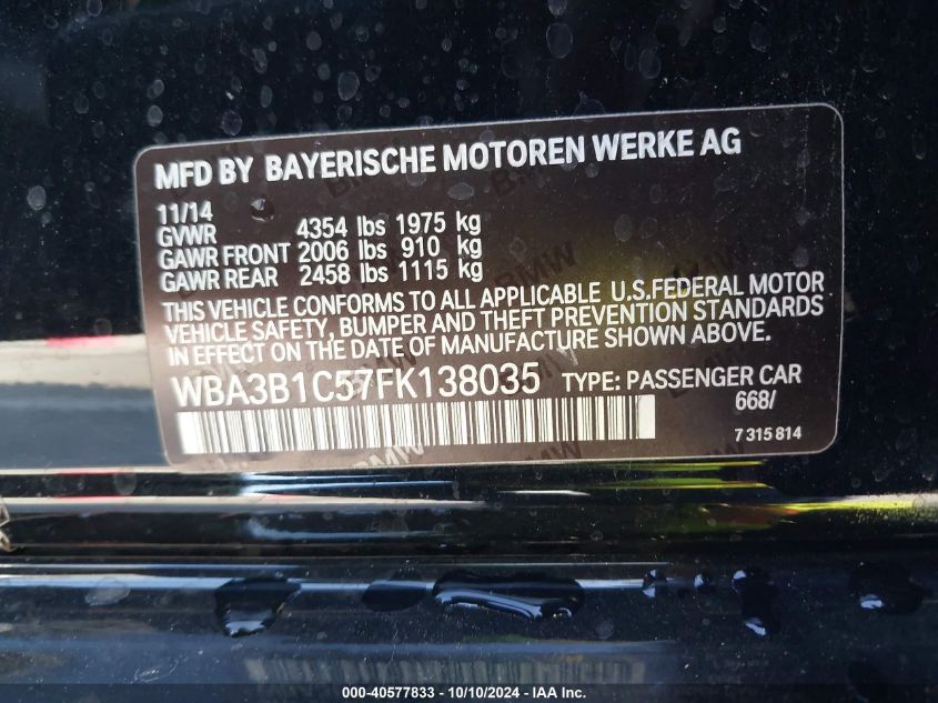 WBA3B1C57FK138035 2015 BMW 320I