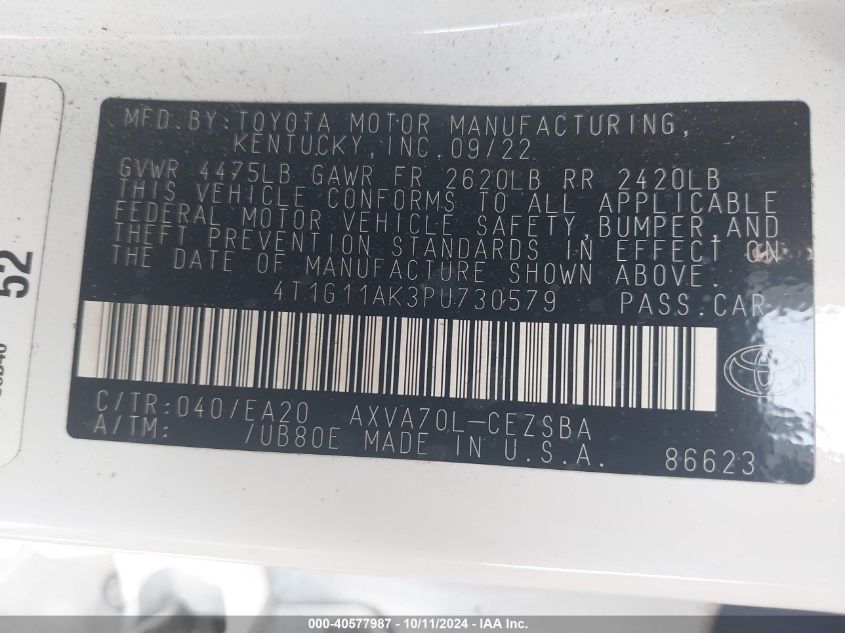 4T1G11AK3PU730579 2023 Toyota Camry Se