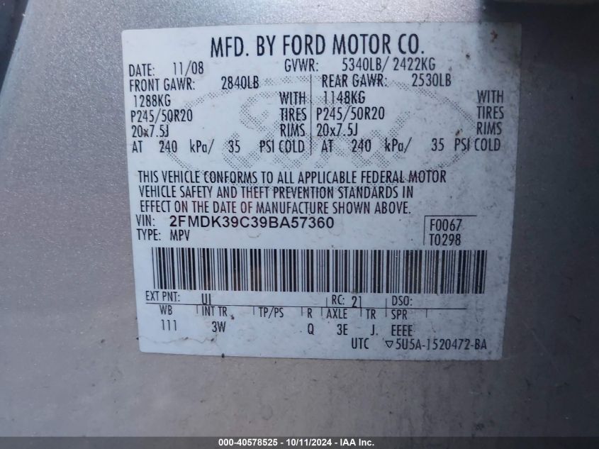 2FMDK39C39BA57360 2009 Ford Edge Limited