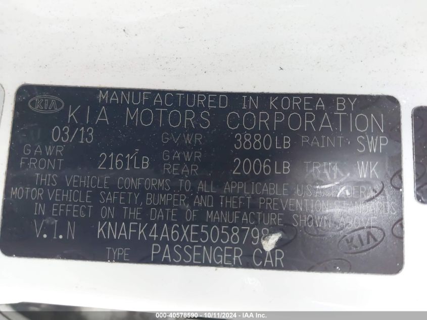 KNAFK4A6XE5058798 2014 Kia Forte Lx