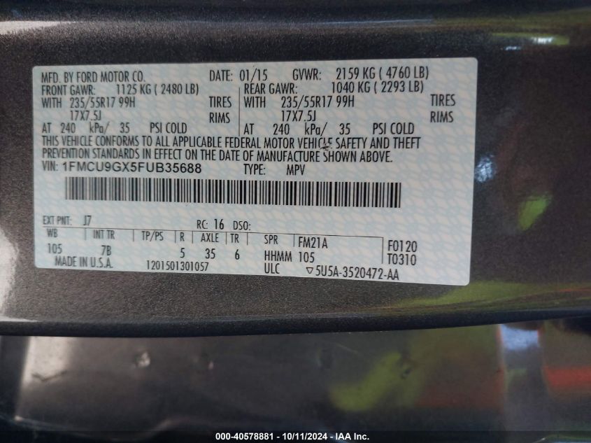 1FMCU9GX5FUB35688 2015 Ford Escape Se