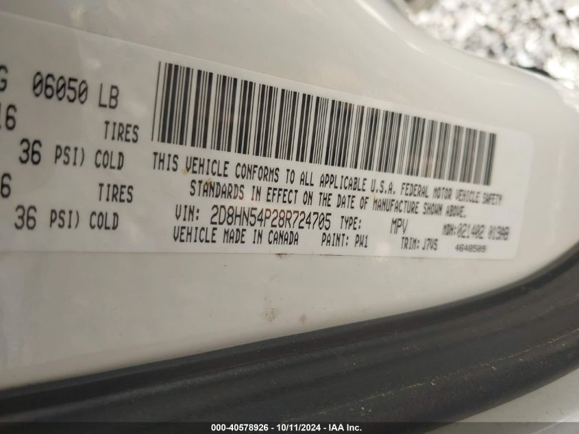 2D8HN54P28R724705 2008 Dodge Grand Caravan Sxt