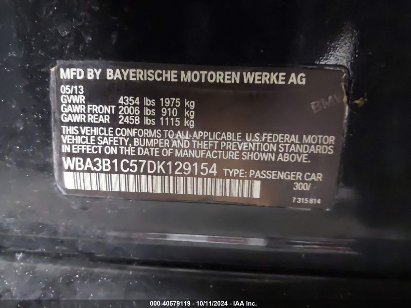 WBA3B1C57DK129154 2013 BMW 320I