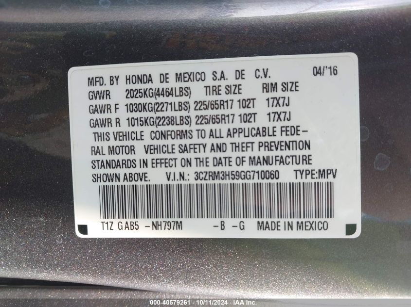 3CZRM3H59GG710060 2016 Honda Cr-V Ex