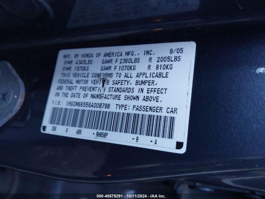 1HGCM66556A008798 2006 Honda Accord Ex