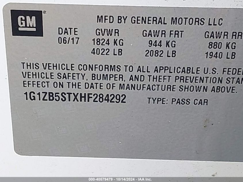 2017 CHEVROLET MALIBU LS - 1G1ZB5STXHF284292