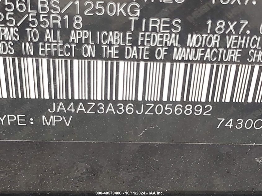 JA4AZ3A36JZ056892 2018 Mitsubishi Outlander Se/Sel