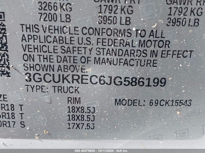 3GCUKREC6JG586199 2018 Chevrolet Silverado 1500 2Lt