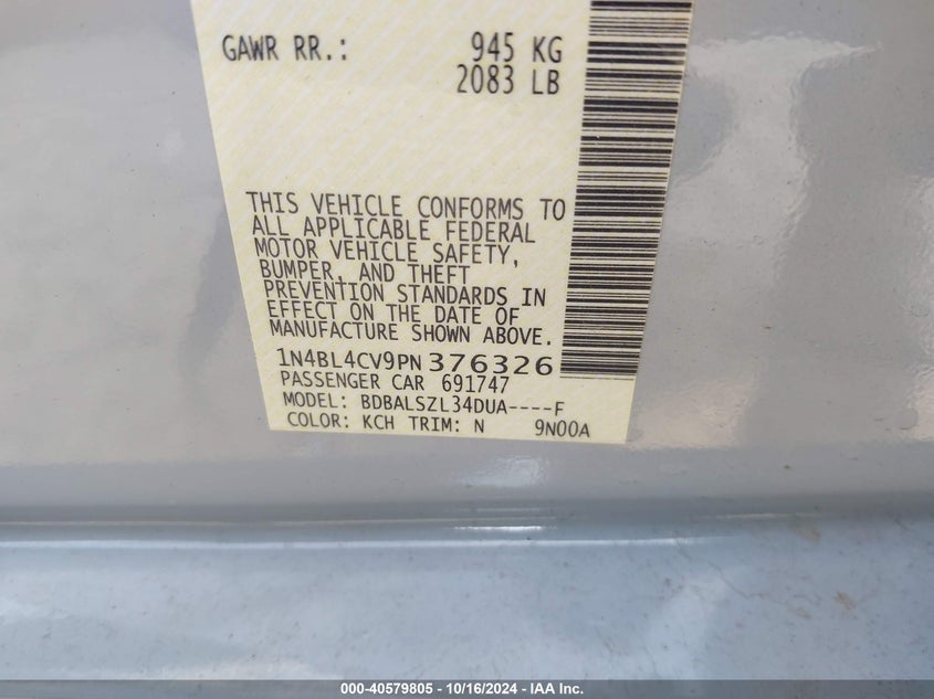 2023 NISSAN ALTIMA VIN: 1N4BL4CV9PN376326