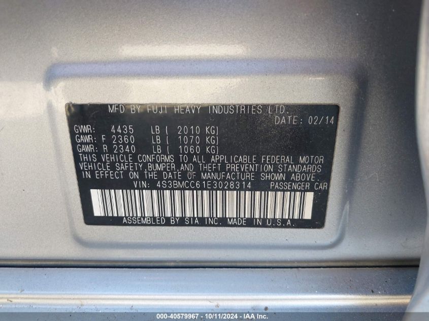 4S3BMCC61E3028314 2014 Subaru Legacy 2.5I Premium