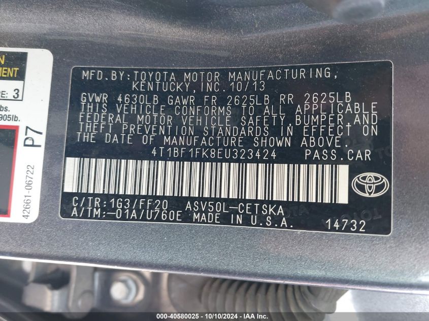 4T1BF1FK8EU323424 2014 Toyota Camry Se