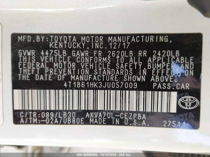 4T1B61HK3JU057009 2018 Toyota Camry Xse