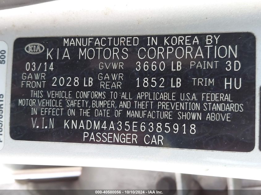 KNADM4A35E6385918 2014 Kia Rio Lx