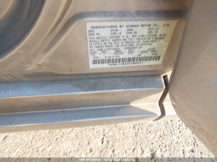 2005 Nissan Altima 3.5 Se VIN: 1N4BL11DX5C166531 Lot: 40580085