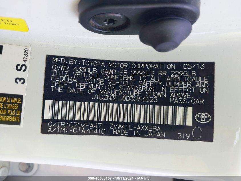 JTDZN3EU8D3263623 2013 Toyota Prius V Three