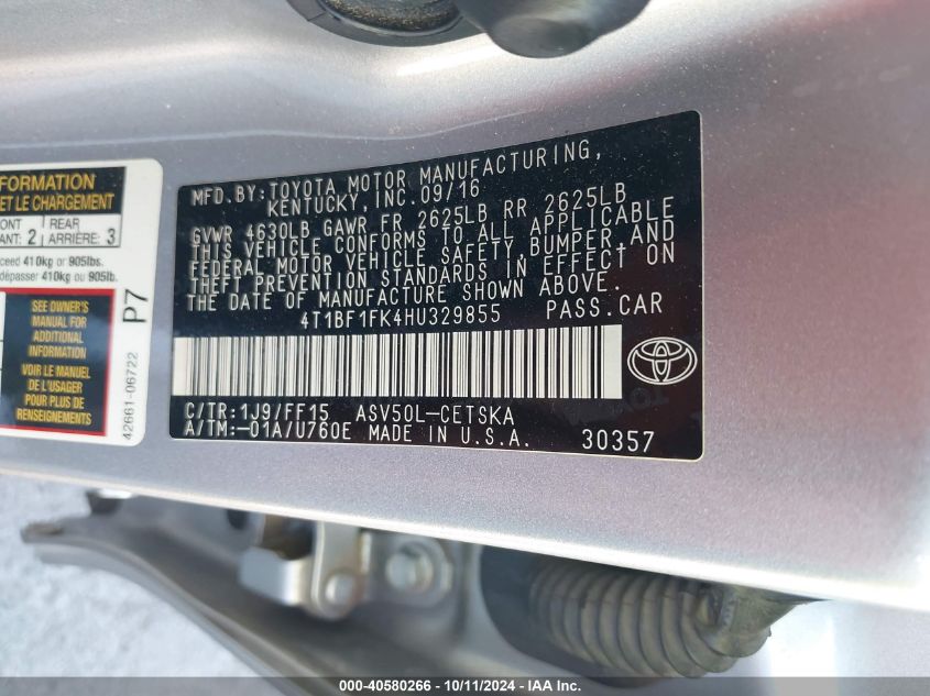 4T1BF1FK4HU329855 2017 Toyota Camry Se