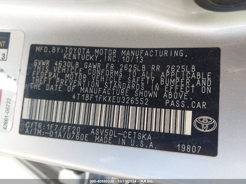 4T1BF1FKXEU326552 2014 Toyota Camry Se