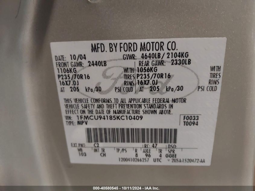 1FMCU94185KC10409 2005 Ford Escape Limited