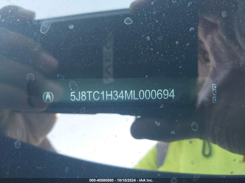 2021 Acura Rdx Standard VIN: 5J8TC1H34ML000694 Lot: 40580580