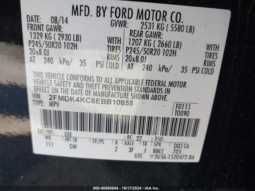 2014 FORD EDGE LIMITED - 2FMDK4KC8EBB10855