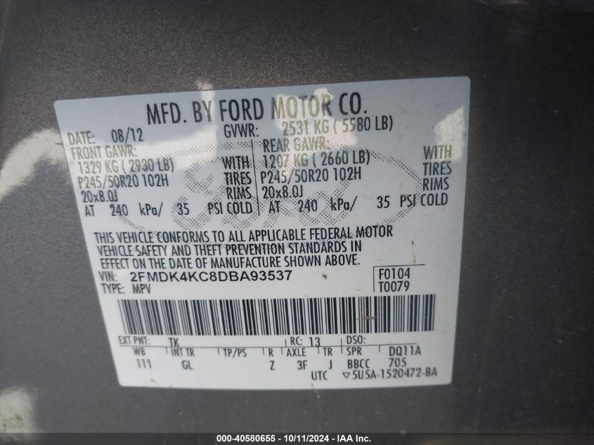 2FMDK4KC8DBA93537 2013 Ford Edge Limited