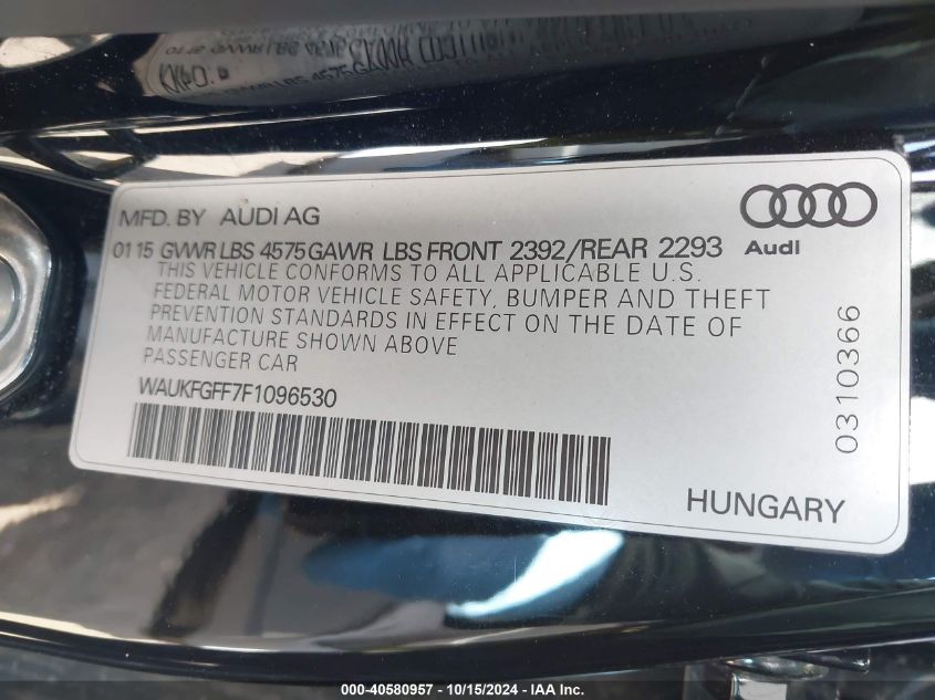 2015 Audi A3 2.0T Premium VIN: WAUKFGFF7F1096530 Lot: 40580957