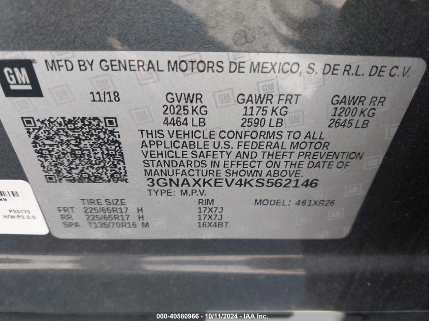 3GNAXKEV4KS562146 2019 Chevrolet Equinox Lt