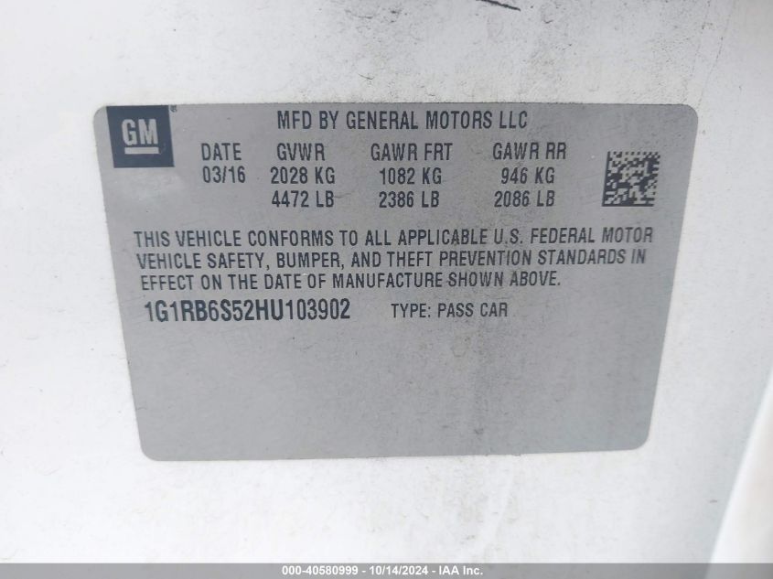 2017 CHEVROLET VOLT PREMIER - 1G1RB6S52HU103902