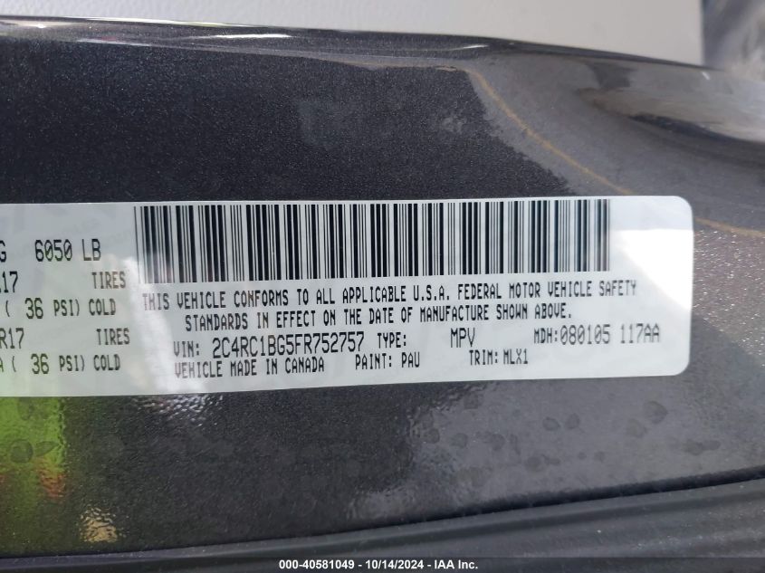 VIN 2C4RC1BG5FR752757 2015 Chrysler Town and Countr... no.9