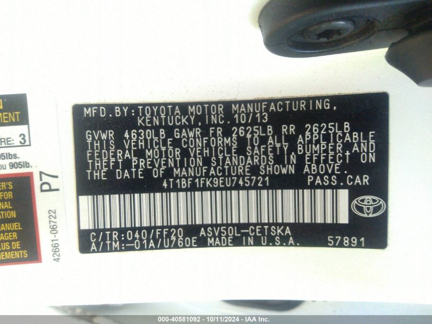 4T1BF1FK9EU745721 2014 Toyota Camry L/Se/Le/Xle