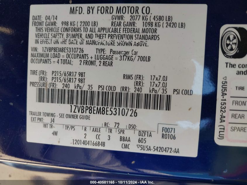 1ZVBP8EM8E5310726 2014 Ford Mustang