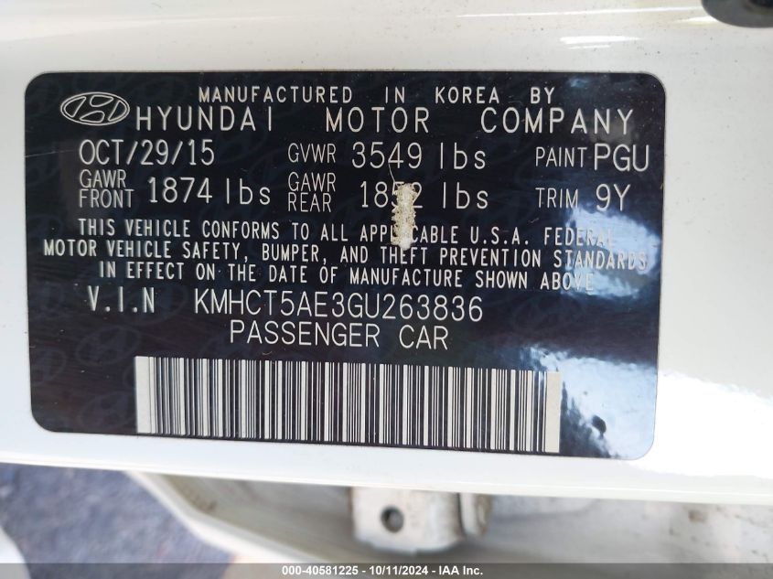 KMHCT5AE3GU263836 2016 Hyundai Accent Se