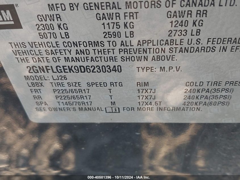 2GNFLGEK9D6230340 2013 Chevrolet Equinox Ltz