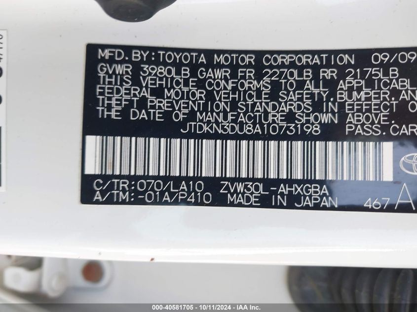 JTDKN3DU8A1073198 2010 Toyota Prius Iv