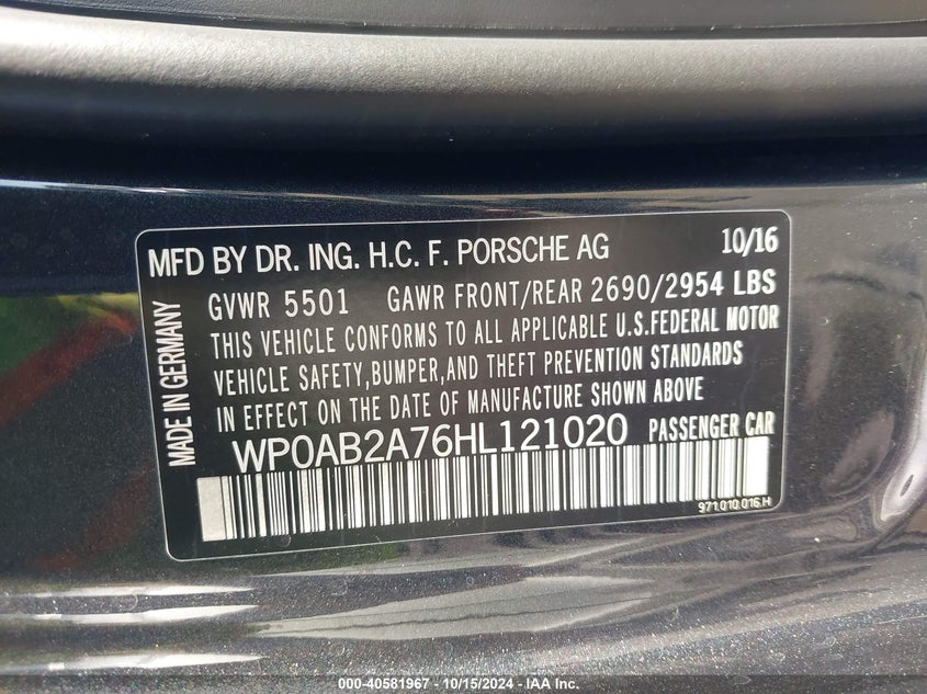 2017 PORSCHE PANAMERA 4S - WP0AB2A76HL121020