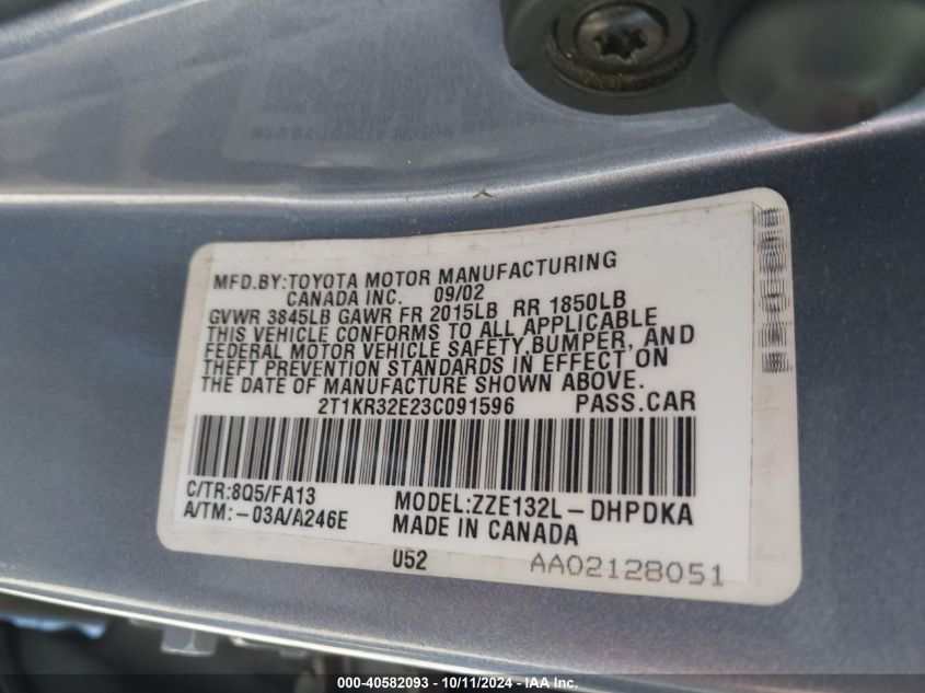 2T1KR32E23C091596 2003 Toyota Matrix Standard/Std