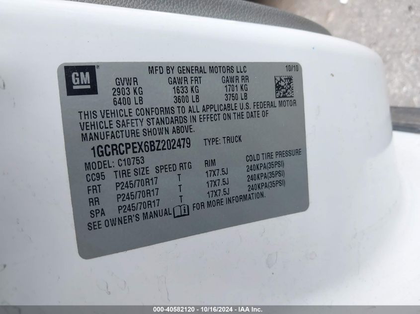 2011 Chevrolet Silverado 1500 Work Truck VIN: 1GCRCPEX6BZ202479 Lot: 40582120