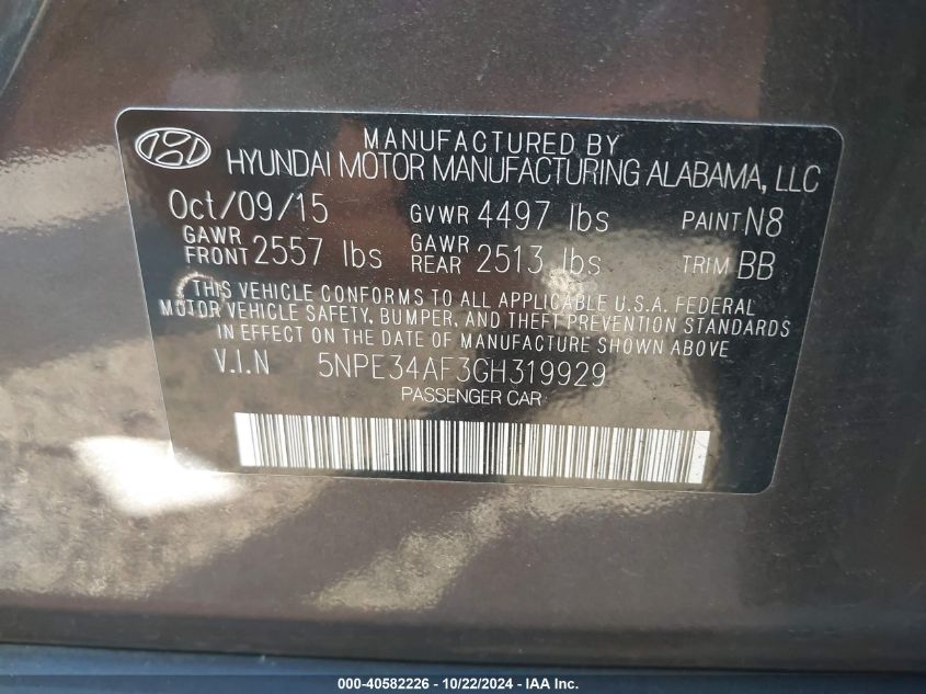 2016 HYUNDAI SONATA LIMITED - 5NPE34AF3GH319929