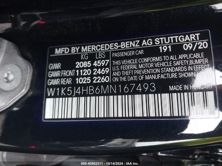 2021 Mercedes-Benz Cla 250 4Matic VIN: W1K5J4HB6MN167493 Lot: 40582311