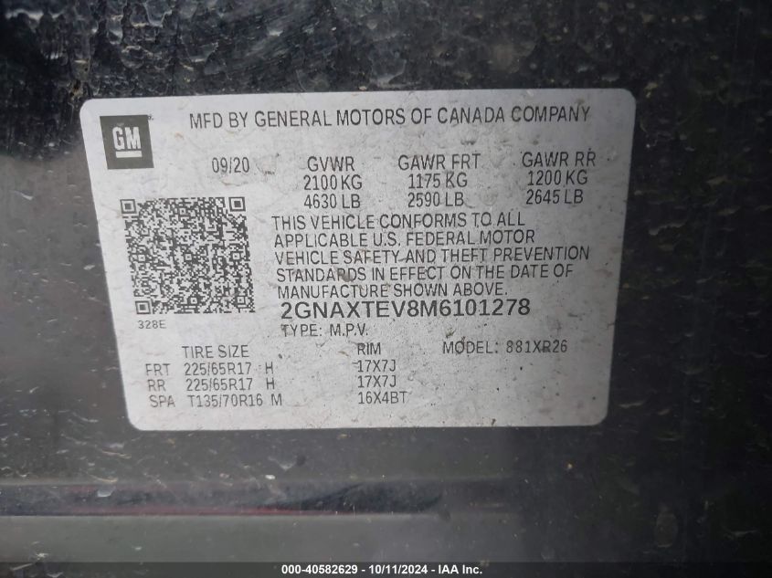 2GNAXTEV8M6101278 2021 Chevrolet Equinox Awd 2Fl