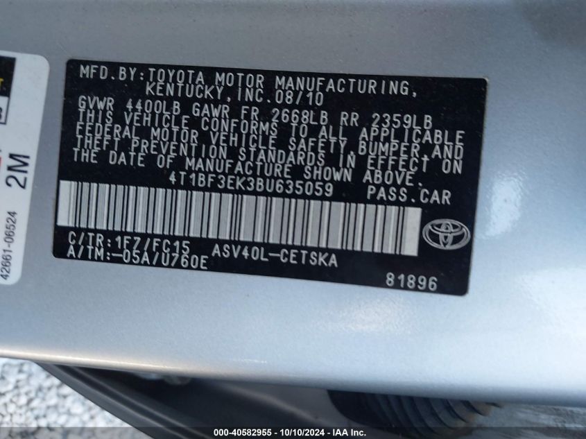 4T1BF3EK3BU635059 2011 Toyota Camry Se