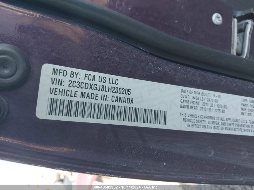 2C3CDXGJ8LH230205 2020 Dodge Charger Scat Pack