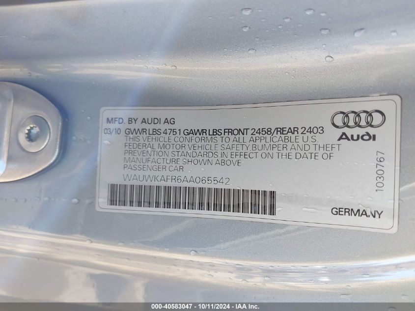 WAUWKAFR6AA065542 2010 Audi A5 3.2 Premium Plus