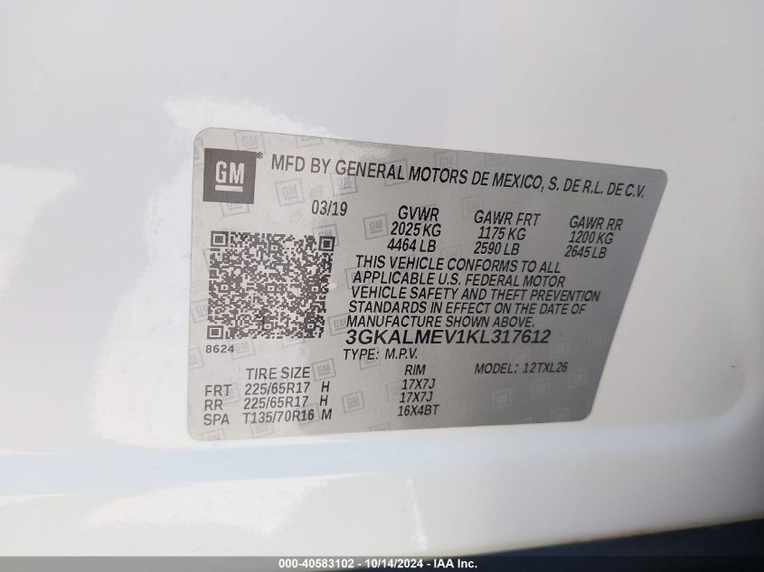 VIN 3GKALMEV1KL317612 2019 GMC TERRAIN SLE