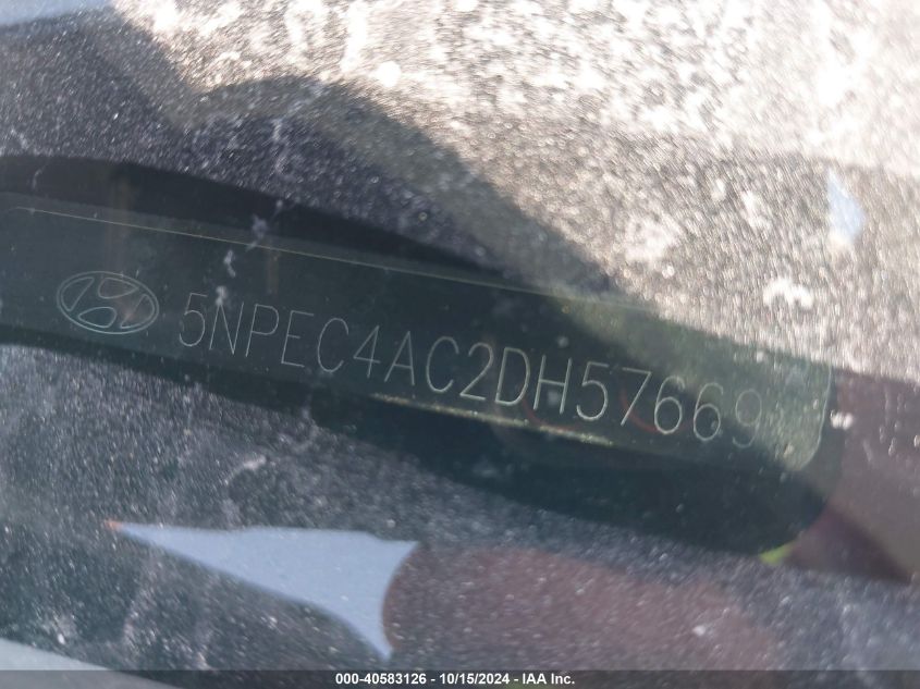 2013 Hyundai Sonata Se VIN: 5NPEC4AC2DH576694 Lot: 40583126