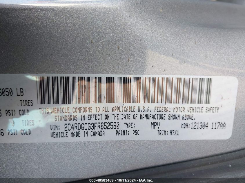 2C4RDGCG3FR652560 2015 Dodge Grand Caravan Sxt