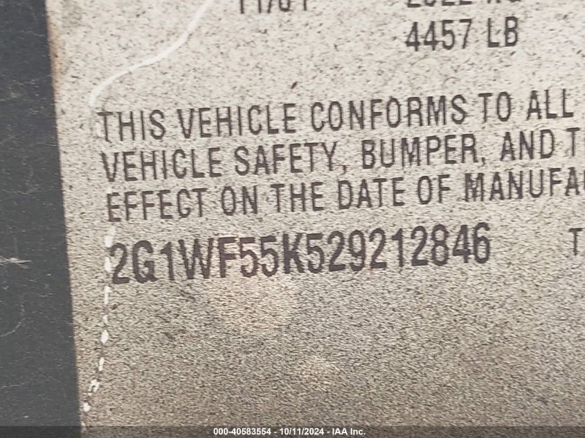 2002 Chevrolet Impala Police VIN: 2G1WF55K529212846 Lot: 40583554